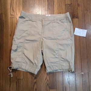 St Johns Bay Womens Khaki Tan Cargo Shorts Stretch Flex Waist Size 16 Drawstring